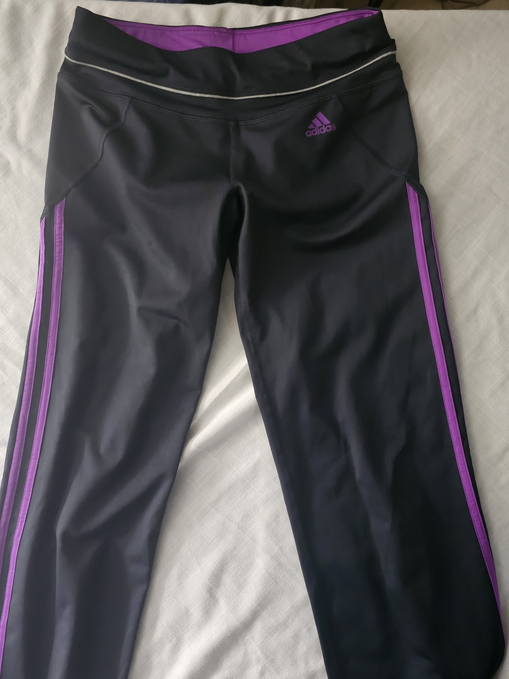 adidas Black Leggings with Purple Trim for Kids